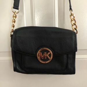 Black gold leather chain MK crossbody